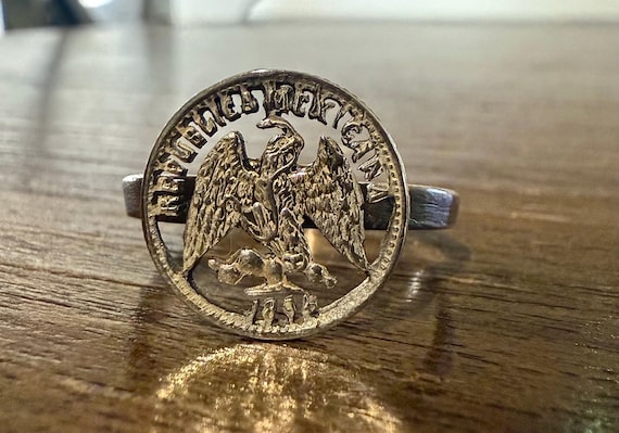 Mexican Silver Eagle Ring | Soldered Mexican Carved Eagle Vintage Antique Silver Ring Band | Gift from Mexico | Latino Mexican Silver