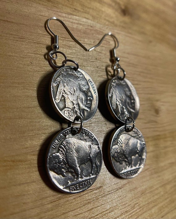 Native Earrings | Buffalo Native American Coin Nickel Handmade Earrings | Indigenous Peoples Jewelry | Indigenous Souvenir Hand Made