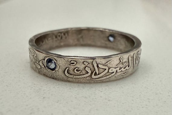 Sudan Rose Sapphire Raw Gem Ring, Qirsh Coin Ring