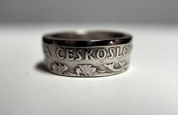 Czech Ring | Czechoslovakia Coin Ring | Hand Made Ceskoslovensko Ring | European Ring | Lion Ring Minimalist Band