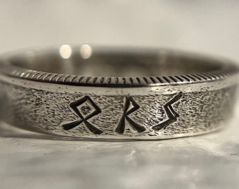 Nordic Rune Initial Custom Ring Silver Band | Rune Hand Made Women and Mens Gift | Travel Gift