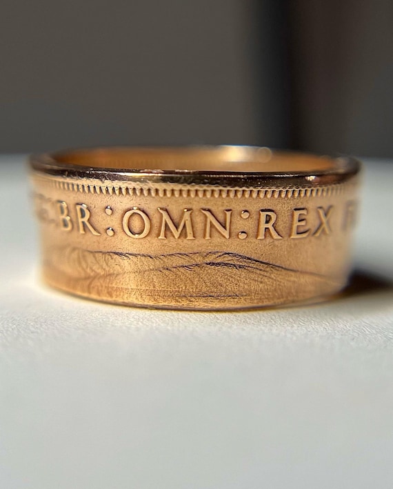 English Ring | UK Ring | British Ring | Rose Gold Large Ring Band | King George the 6th British Coin Ring | 1937-1948 UK Handmade Jewelry