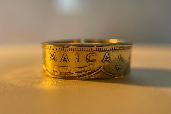Jamaica Ring | Jamaican Vintage Hand Made Coin Ring | 1940s Brass Ring | Handmade Jewelry | Antique Gift from Jamaica | Kingston Band Ring