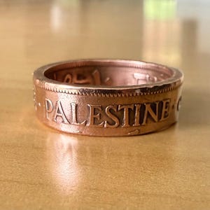 Palästinensischen Vintage 1940er Jahre (Handgemacht) Kupfer Münzring | 10 Mils Münze | Authentische Münze/seltenes Fundstück | Palästina handgemachter Schmuck • Antik