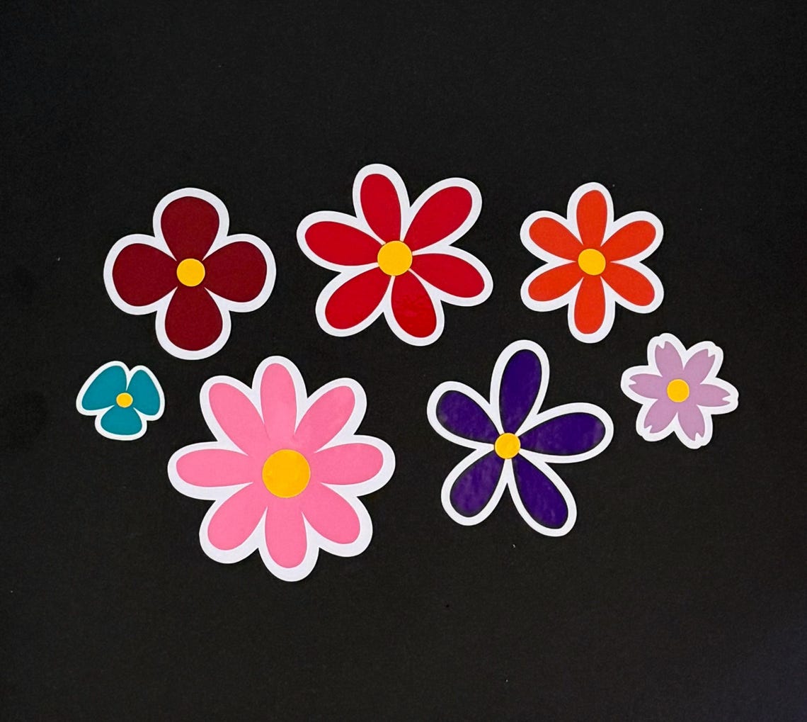 Set of 7 Multi-colored Flower Car Decal Sticker for Women, Cute Car ...