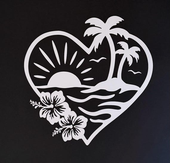 Beach Car Decal: Ocean Wave  and Hibiscus Flower Sticker, Car Decals for Women, Girly Car Accessories, Window Stickers, Flower Decal
