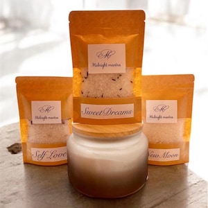 Juego de regalo de sales de baño de lujo ~ Amor propio, Luna nueva, Dulces sueños ~ Sales de baño rituales / Caja de regalo de sales de baño naturales Envío y embalaje GRATIS en Reino Unido