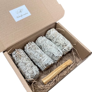 Organic White Sage & Palo Santo Crystal Smudge Sticks, Premium Grade Smudge Stick Bundles | Smudge Kit Gift | House Energy Cleansing Kit UK