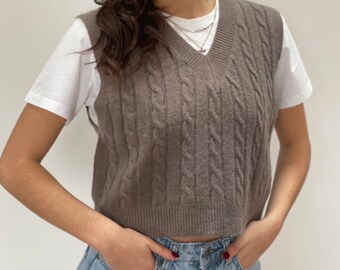 dark brown cable knit sweater