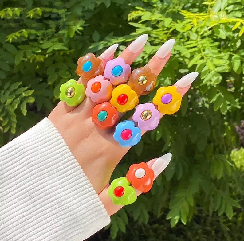 Handmade Flower Punch Collection Resin Rings  Chunky Funky image 0