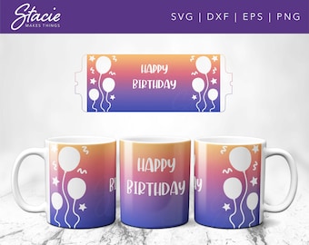 Happy Birthday Mug Wrap SVG Template, Infusible Ink Design (Digital Download)