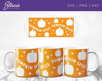 Envoltura de taza con especias de calabaza SVG, diseño retro (descarga digital)