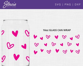 Hearts Glass Can Wrap SVG, 16oz Libbey (Digital Download)