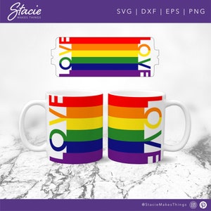 Cricut Mug Press SVG Vorlage für infusible Tinte Transferbögen, Love Rainbow svg Mug Press Wrap Design