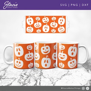 Pumpkin Faces svg, Mug press, Template for Infusible ink Svg, Full wrap svg