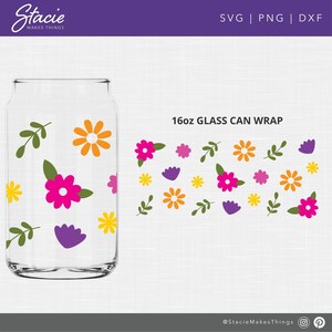 Glass can wrap svg, Beer can glass wrap svg flower, Wildflowers svg, 16oz glass can svg