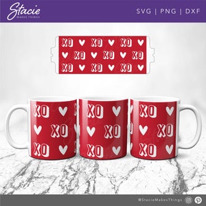 Mug press svg, Modèle pour encre infusible Svg, Xoxo Hearts svg, Full mug wrap svg mug design