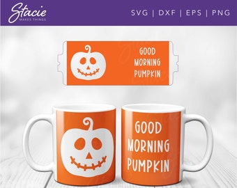 Taza de calabaza de buenos días SVG, plantilla de prensa de taza de otoño (descarga digital)