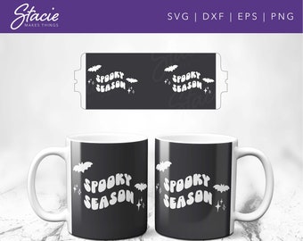 Spooky Season Mug Press SVG Template, Halloween Mug Wrap (Digital Download)