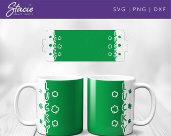 Shamrock Mug Wrap SVG, Lucky Border, St Patrick's Day (Digital Download)