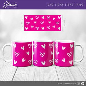 Mug press svg, Plantilla para tinta infusible Svg, All Over Hearts svg, Valentine Hearts svg, Full mug wrap svg diseño de taza