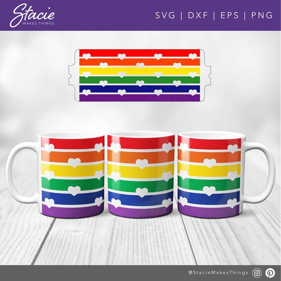 Rainbow Hearts Mug Wrap SVG, Cricut Mug Press Template (Digital Download)