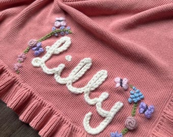 Personalised baby blanket, Hand embroidered blanket, Name blanket, Baby gift, Cotton blanket, Newborn gift, Newborn blanket, Baby shower