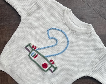 Hand-Embroidered Second Birthday Jumper - Personalised Keepsake | Birthday Present | Birthday Outfit | Hand Embroidered Jumper