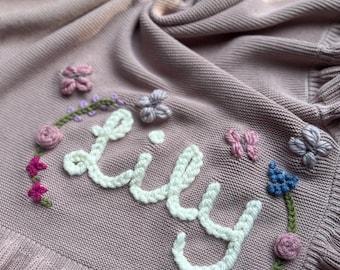 Personalised baby blanket, Hand embroidered blanket, Name blanket, Baby gift, Cotton blanket, Newborn gift, Newborn blanket, Baby shower