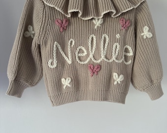 Hand Embroidered Baby Toddler Cardigan | Bow Cardigan | Child, Toddler, Baby | Personalised | Ready Made | Birthday Gift | First Birthday |