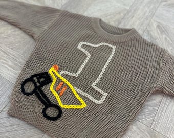 Hand-Embroidered First Birthday Jumper - Personalised Keepsake | Birthday Present | Birthday Outfit | Hand Embroidered Jumper | Animal Theme