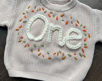 Hand-Embroidered First Birthday Jumper - Personalised Keepsake | Birthday Present | Birthday Outfit | Hand Embroidered Jumper