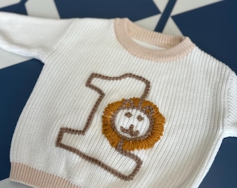 Hand-Embroidered First Birthday Jumper - Personalised Keepsake | Birthday Present | Birthday Outfit | Hand Embroidered Jumper | Wild One |