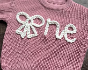 Hand-Embroidered First Birthday Jumper - Personalised Keepsake | Birthday Present | Birthday Outfit | Hand Embroidered Jumper