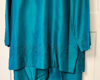 100% Silk Woman's Teal Suit