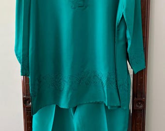 100% Silk Jade Green Pantsuit