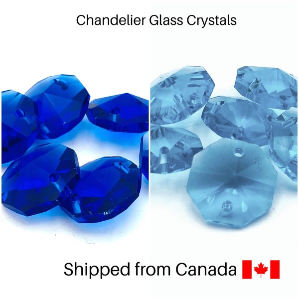 Glass Octagon Chandelier Crystals 2 holes Aqua Royal Blue 14mm DIY Accessories Home Crafts Curtain Beads Free Shipping Canada with free ring