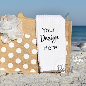 2 DESIGNS | Waffle Weave Towel Mockup Digital Download JPG | Beach Ocean Summer Vacation | Sublimation Template Kitchen Towel Mock-up