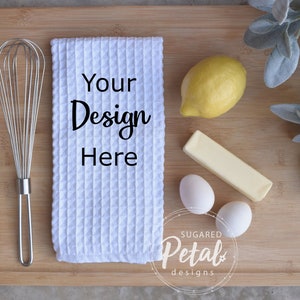 2 DESIGNS | Waffle Weave Towel Mockup Digital Download JPG & PNG Template | Cutting Board Baking Lemon Eggs Butter Whisk Sublimation Mockup