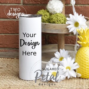 2 Designs | Mockup 20 oz Tall Tumbler | Digital Download JPG PNG | Sublimation | Tiered Tray with Daisies Lemon Pineapple | Farmhouse Summer