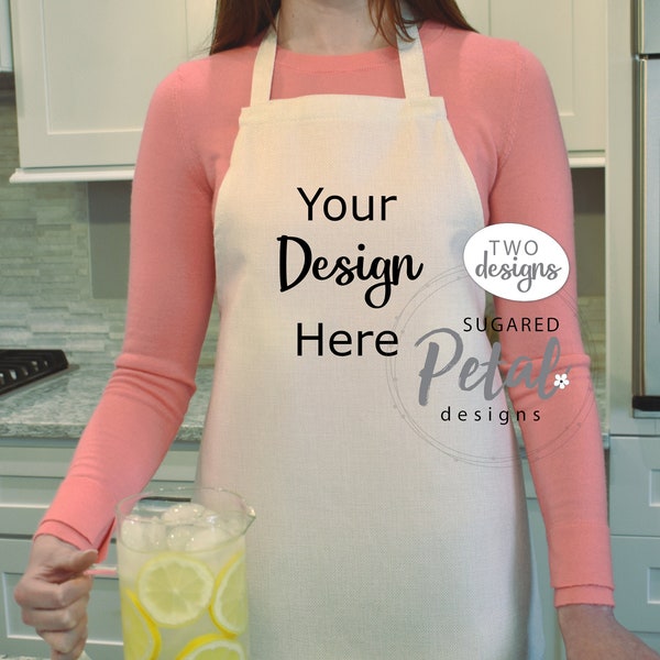 2 Designs | Mockup Apron Linen | Live Model | Mock-up Digital download JPG | Lemons Farmhouse Summer | Kitchen Apron | Mockup Sublimation