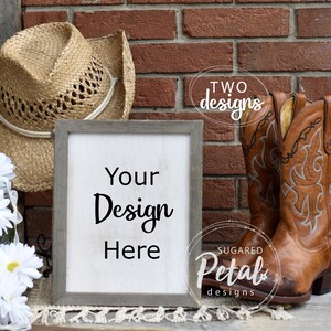2 Designs | 4 Images Mockup 8x10 Frame Horizontal Vertical | Cowboy Boots & Hat | Digital Download | Farmhouse Western Rustic Barn Horse