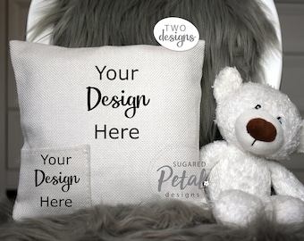 2 Designs | Mockup Tooth Fairy Pillow Case Linen | Digital Download JPG Sublimation Template | Mockup Tooth Fairy Teddy Bear Doll Mockup