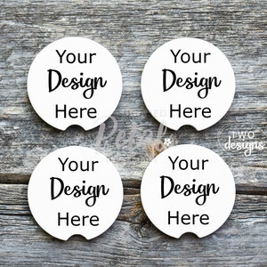 2 Designs | Car Coaster Mockup Quad and Double Barn Wood | Digital Download JPG PNG Sublimation Template | Sandstone Coaster Four Two Mockup