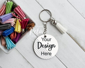 Round Keychain with Tassel Mockup | Digital Download JPG and PNG Files | Sublimation Template | Easy to Use PNG Keychain | Mockup