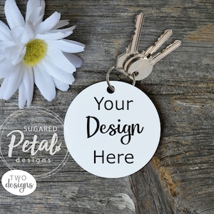 2 Designs | Round Keychain with Keys Mockup | Digital Download JPG and PNG Files Sublimation Template | Ornament Keychain Daisy |  Mockup