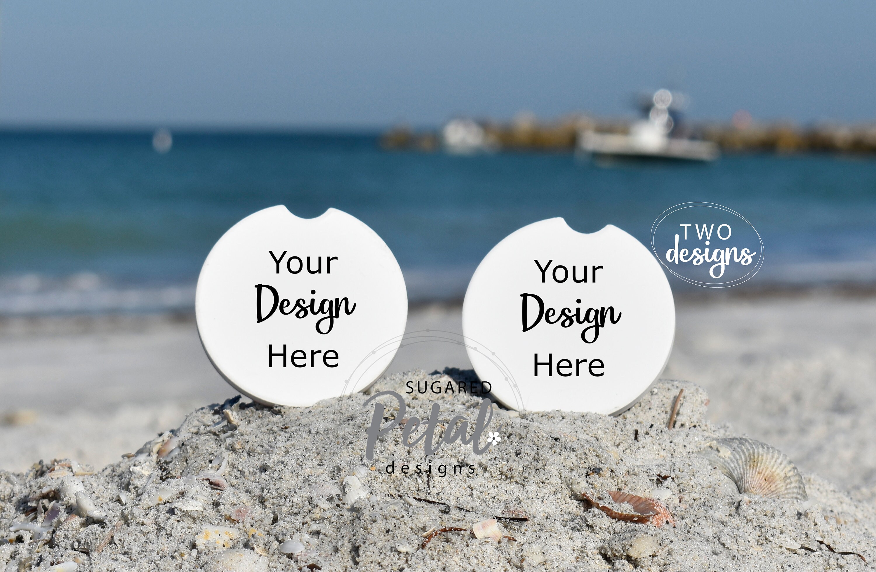 Download 2 Designs Car Coaster Mockup Summer Beach Ocean Beach Bag | Etsy