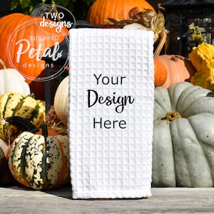 2 DESIGNS | Waffle Weave Kitchen Towel Mockup Folded | Instant Digital Download JPG | Fall Autumn Pumpkin Harvest Thanksgiving Theme Mock-up