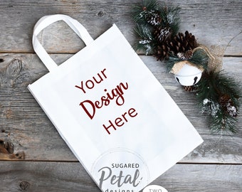 2 Diseños / Maqueta Tote Bag Flat Lay / Descarga Digital JPG Sublimación / Tote Shopping Bag Maqueta Árbol de Navidad Tema de Vacaciones / Maqueta