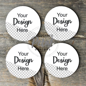 Round Coaster Mockup Quad 4 | Barn Wood Background | Digital Download JPG & PNG Sublimation Template | Neoprene Round Coaster Mockup